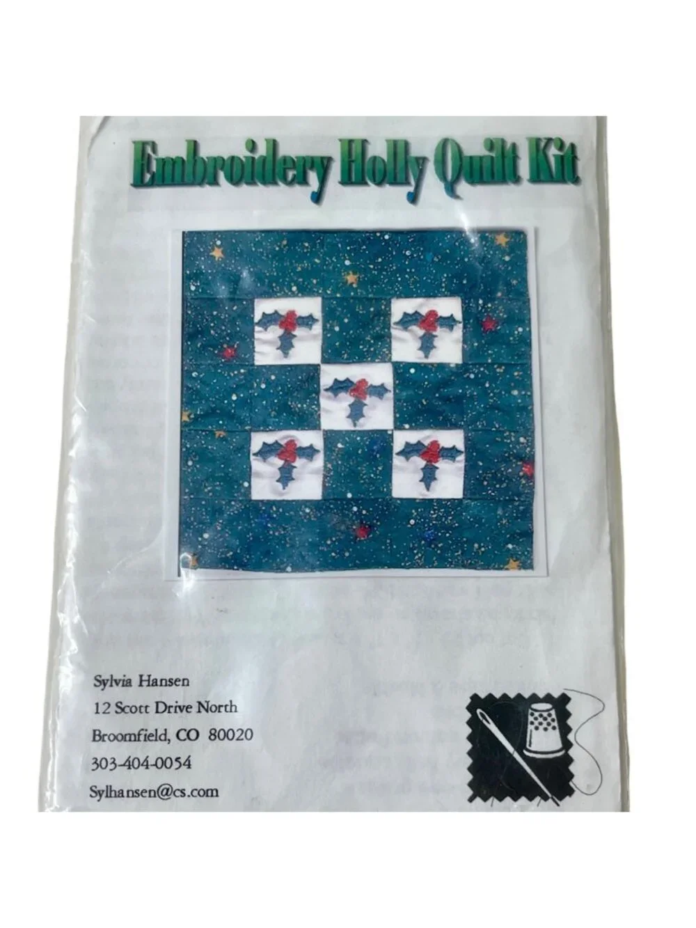 Vintage Embroidery Holly Quilt Kit by Sylvia Hansen Holiday Christmas Craft New